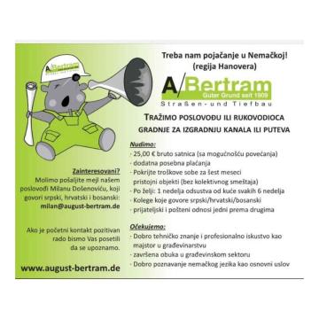 Tražimo poslovođu ili rukovodioca – HANOVER  