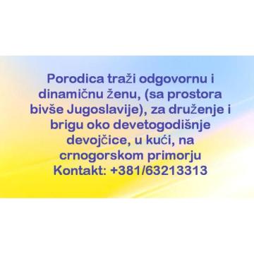 Porodica traži odgovornu i dinamičnu ženu za brigu o detetu na na crnogorskom primorju