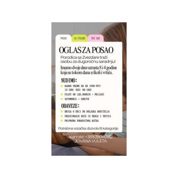 Posao za stalno: Briga o deci 4 i 8 godina